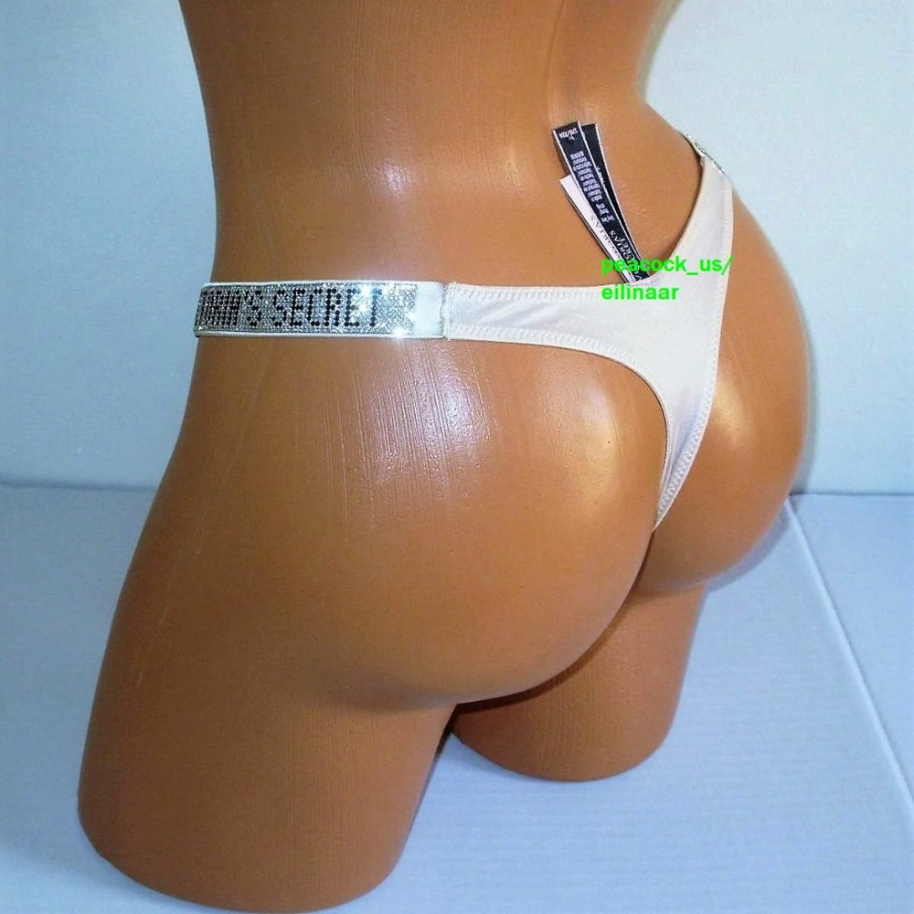 VICTORIA'S SECRET Very Sexy Shine Strap Thong Panty XL Satin Smooth Logo Ivory